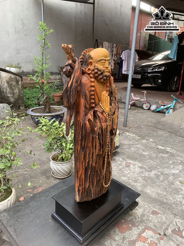 Tượng Đạt Ma Sư Tổ Gỗ Lũa Dổi Cao 80 Ngang 31 Sâu 19 (cm) 3