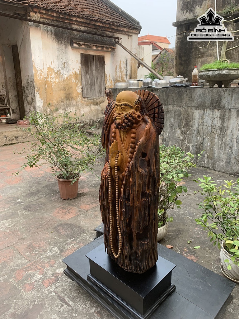 Tượng Đạt Ma Sư Tổ Gỗ Lũa Dổi Cao 80 Ngang 31 Sâu 19 (cm) 4