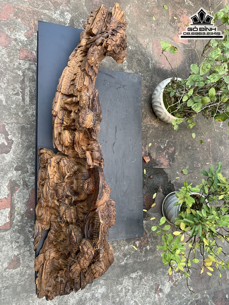 Tượng Nhất Tâm Bái Phật Gỗ Bách Xanh Cao 36 Ngang 108 Sâu 25 (cm)3