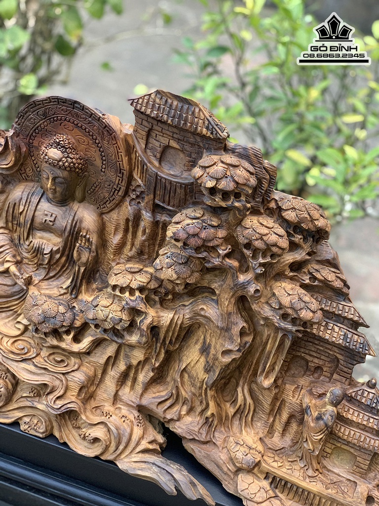 Tượng Nhất Tâm Bái Phật Gỗ Bách Xanh Cao 36 Ngang 108 Sâu 25 (cm)5