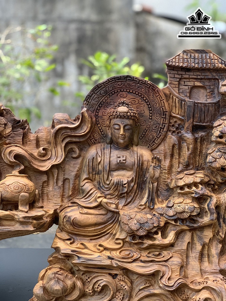 Tượng Nhất Tâm Bái Phật Gỗ Bách Xanh Cao 36 Ngang 108 Sâu 25 (cm)6