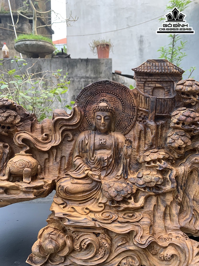 Tượng Nhất Tâm Bái Phật Gỗ Bách Xanh Cao 36 Ngang 108 Sâu 25 (cm)8