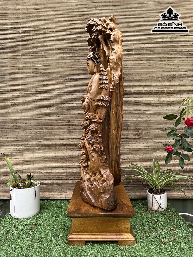 Tượng Nhất Tâm Bái Phật Gỗ Bách Xanh Cao 66 Ngang 30 Sâu 16 (cm) 1