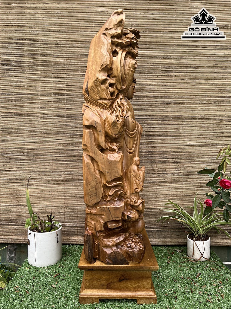 Tượng Nhất Tâm Bái Phật Gỗ Bách Xanh Cao 66 Ngang 30 Sâu 16 (cm)4