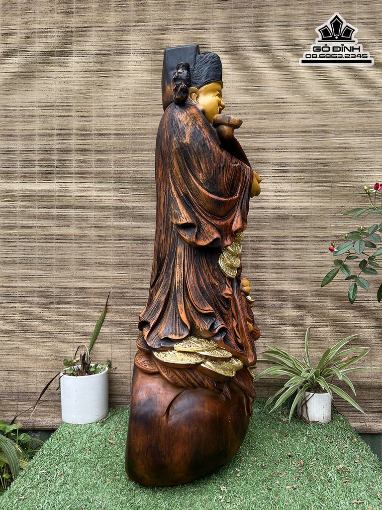 Tượng Thần Tài Gỗ Xá Xị Cao 82 Ngang 30 Sâu 26 (cm) 2