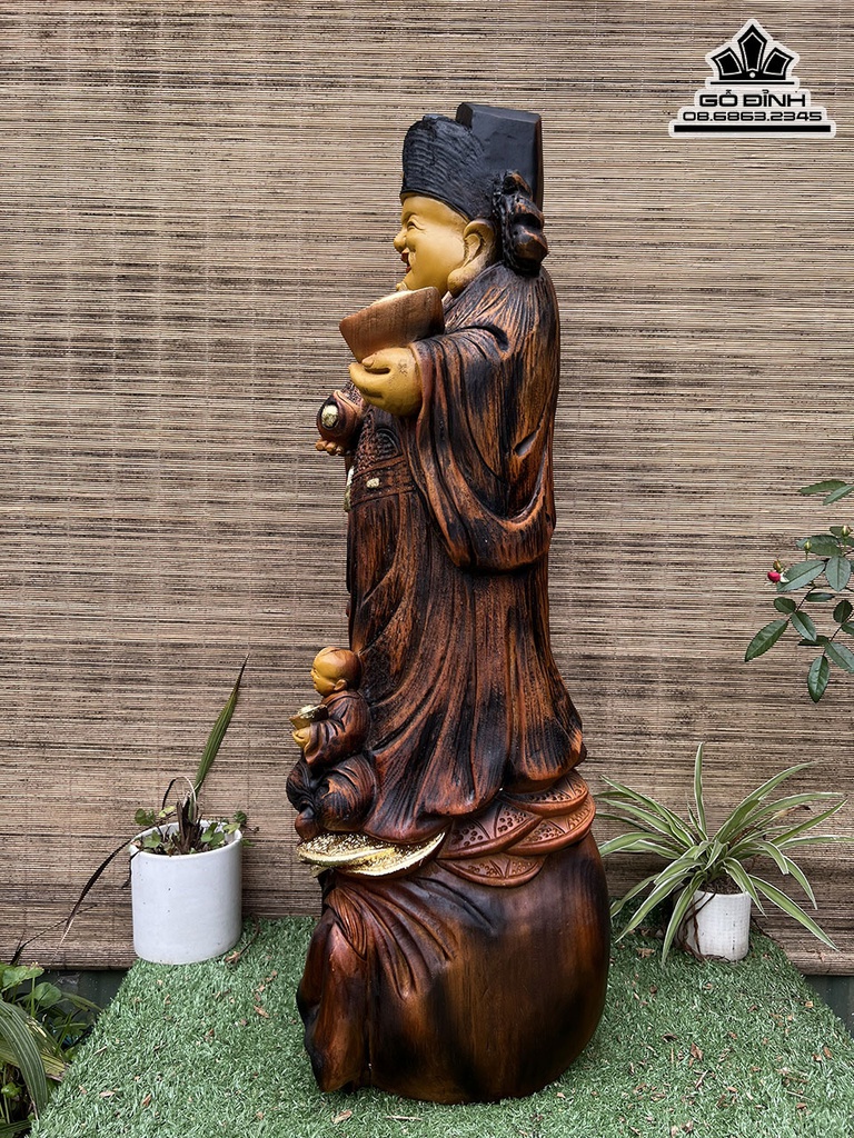 Tượng Thần Tài Gỗ Xá Xị Cao 82 Ngang 30 Sâu 26 (cm)3