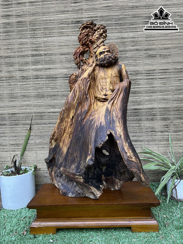 Tượng Đạt Ma Gỗ Bách Xanh Cao 54 Ngang 33 Sâu 15 (cm) 1