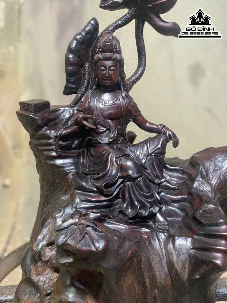 Tượng Phật Bà Quan Âm Gỗ Trắc Cao 51 Ngang 36 Sâu 34 (cm) 2