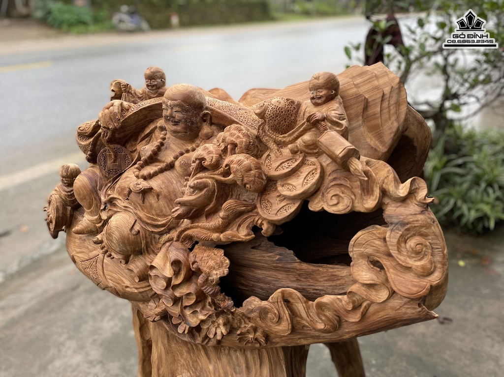 Tượng Phật Di Lặc Tam Phúc Gỗ Ngọc Am Cao 46 Ngang 78 Sâu 35 (cm) 2