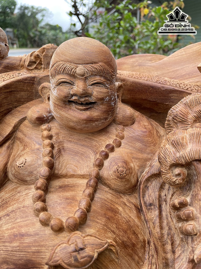 Tượng Phật Di Lặc Tam Phúc Gỗ Ngọc Am Cao 46 Ngang 78 Sâu 35 (cm) 3