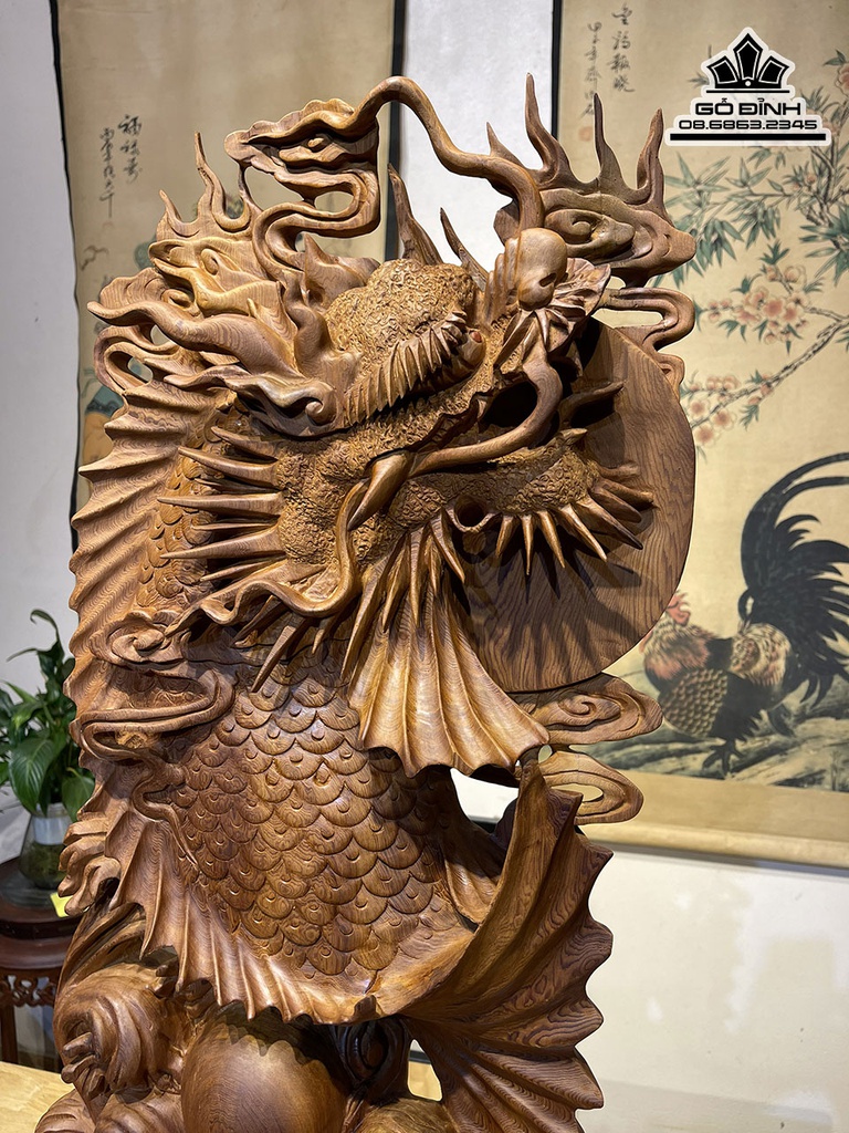Tượng Cá Chép Hóa Rồng Gỗ Ngọc Am Cao 62 Ngang 35 Sâu 12 (cm) 3