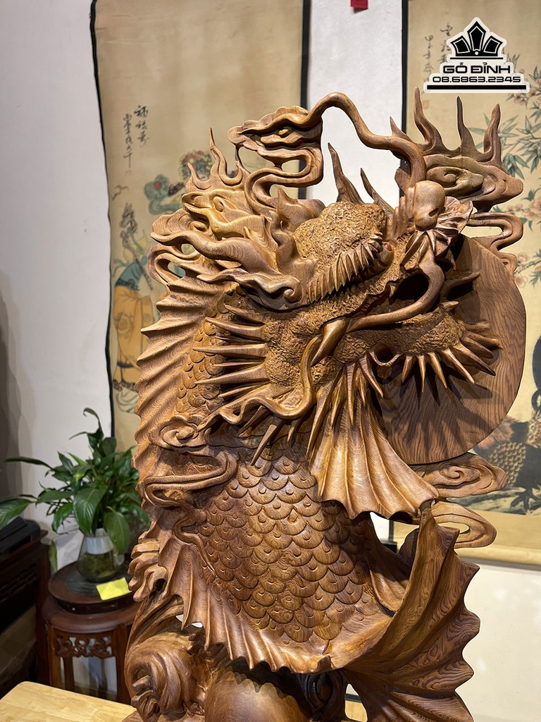 Tượng Cá Chép Hóa Rồng Gỗ Ngọc Am Cao 62 Ngang 35 Sâu 12 (cm)4