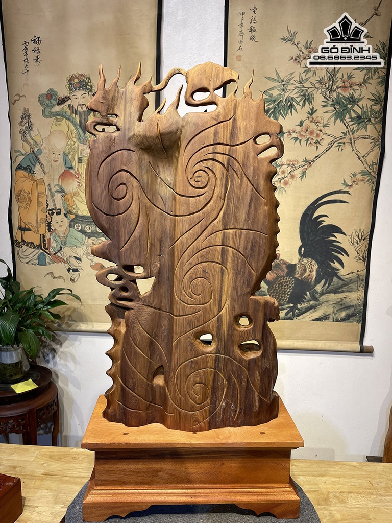Tượng Cá Chép Hóa Rồng Gỗ Ngọc Am Cao 62 Ngang 35 Sâu 12 (cm)5