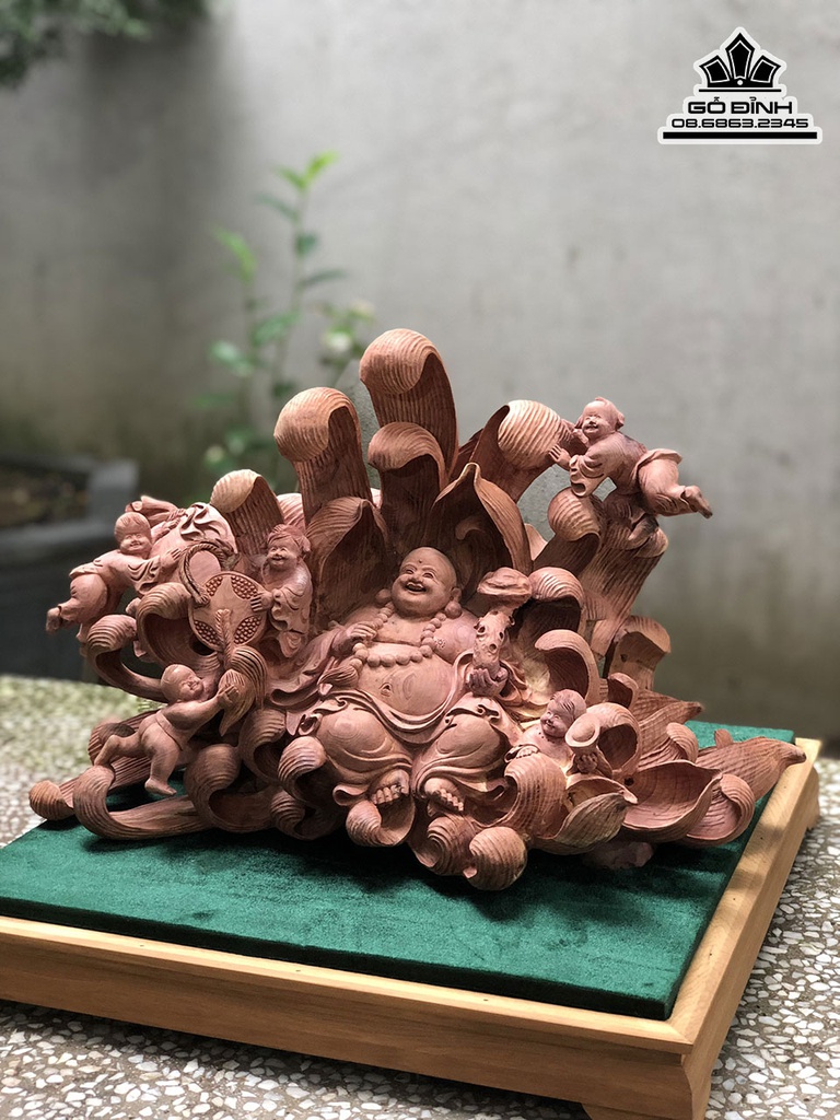 Tượng Phật Di Lặc Ngũ Phúc Gỗ Tùng Đỏ Cao 30 Ngang 45 Sâu 27 (cm) 2