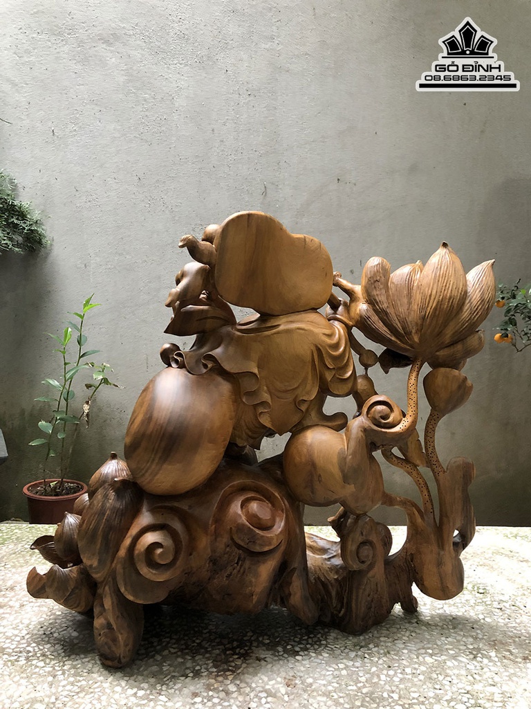 Tượng Phật Di Lặc Tam Phúc Gỗ Bách Xanh Cao 52 Ngang 60 Sâu 32 (cm) 3