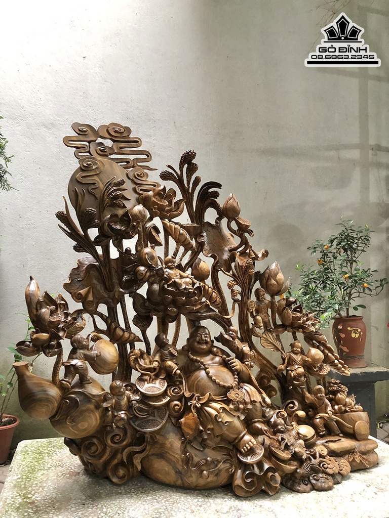 Tượng Phật Di Lặc Ngồi Bao Tiền Gỗ Bách Xanh Cao 100 Ngang 105 Sâu 43 (cm) 0