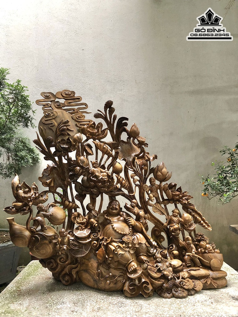 Tượng Phật Di Lặc Ngồi Bao Tiền Gỗ Bách Xanh Cao 100 Ngang 105 Sâu 43 (cm) 1