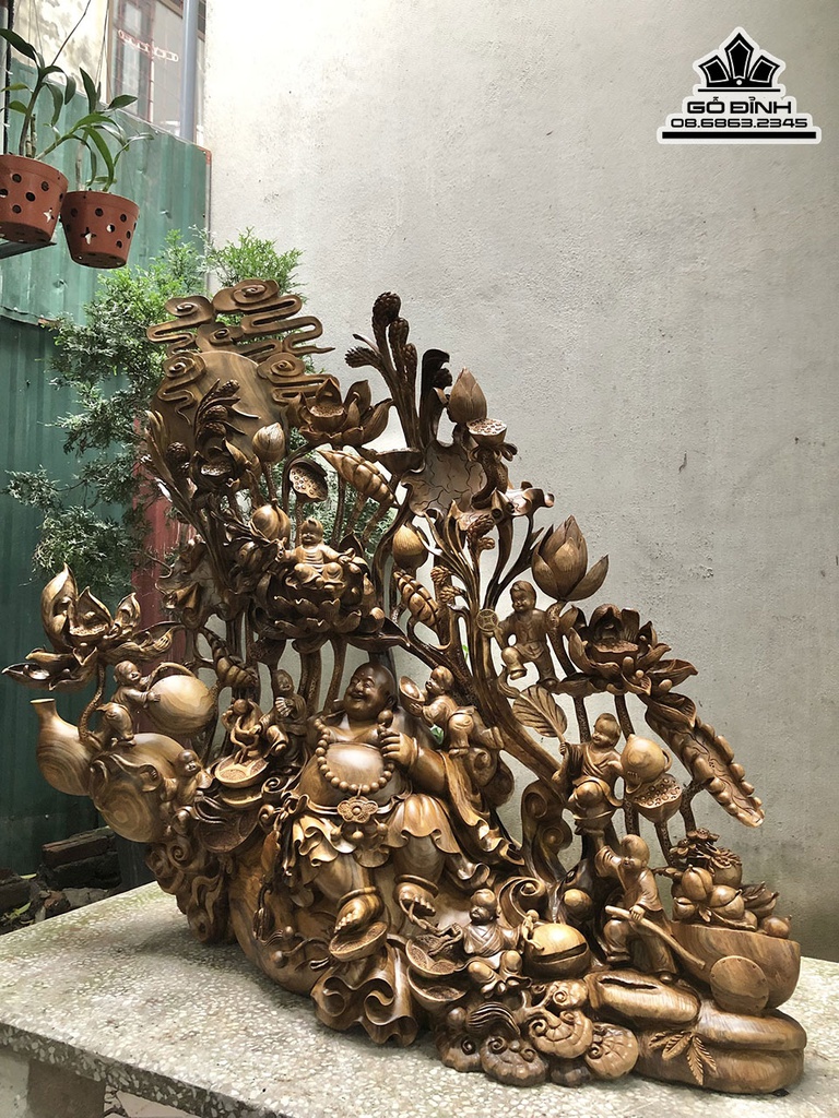 Tượng Phật Di Lặc Ngồi Bao Tiền Gỗ Bách Xanh Cao 100 Ngang 105 Sâu 43 (cm) 3