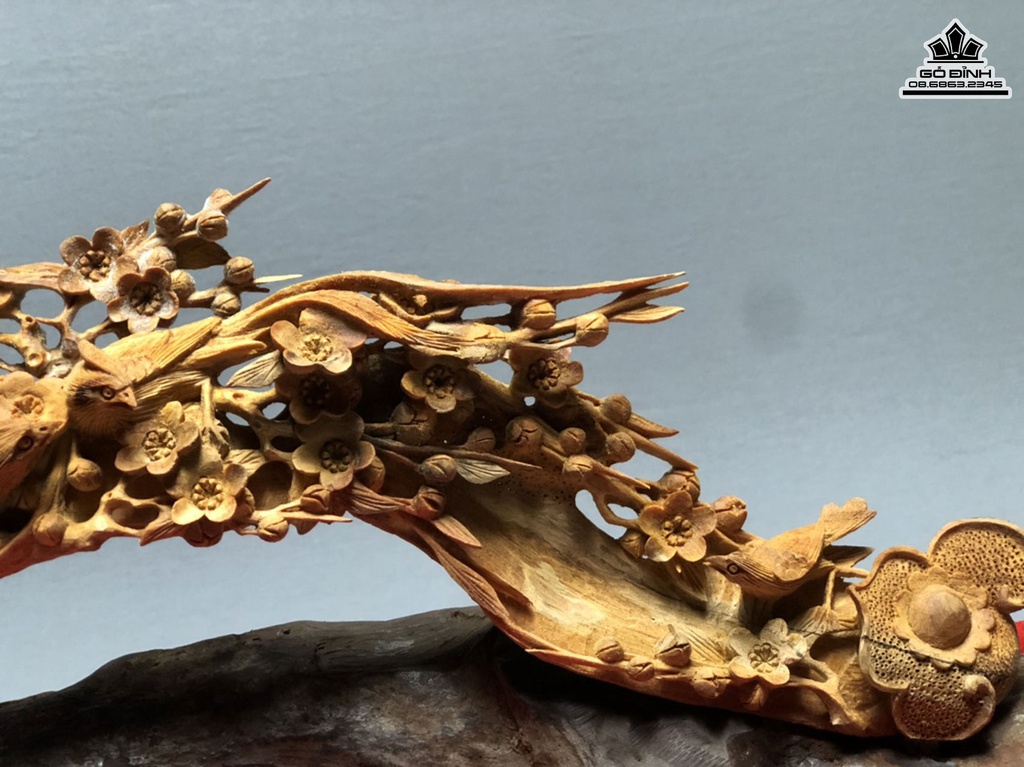 Gậy Như Ý Mai Điểu Gỗ Hoàng Đàn Cao 16.5 Ngang 44.5 Sâu 4.5(cm) 0