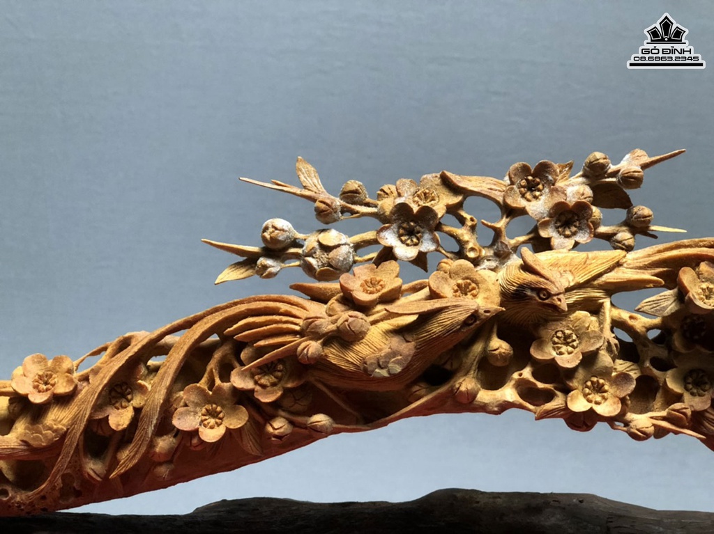 Gậy Như Ý Mai Điểu Gỗ Hoàng Đàn Cao 16.5 Ngang 44.5 Sâu 4.5(cm) 1