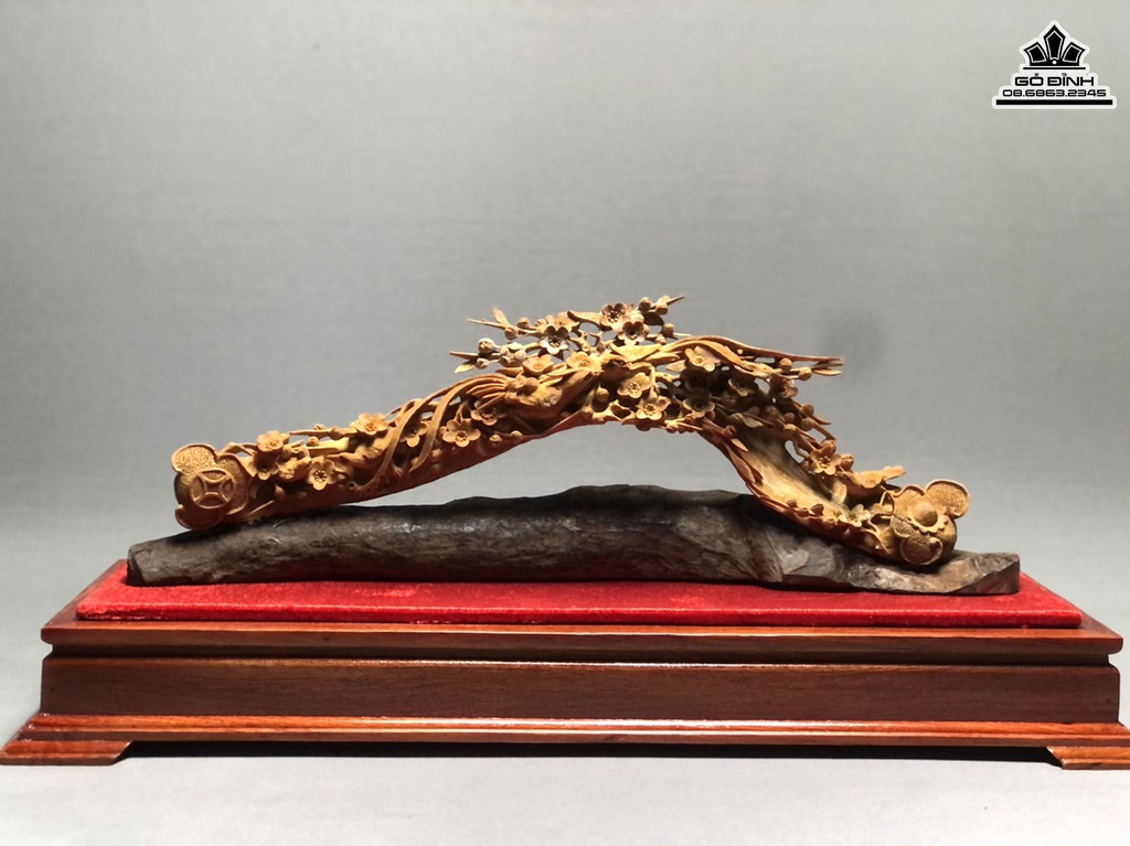 Gậy Như Ý Mai Điểu Gỗ Hoàng Đàn Cao 16.5 Ngang 44.5 Sâu 4.5(cm) 3