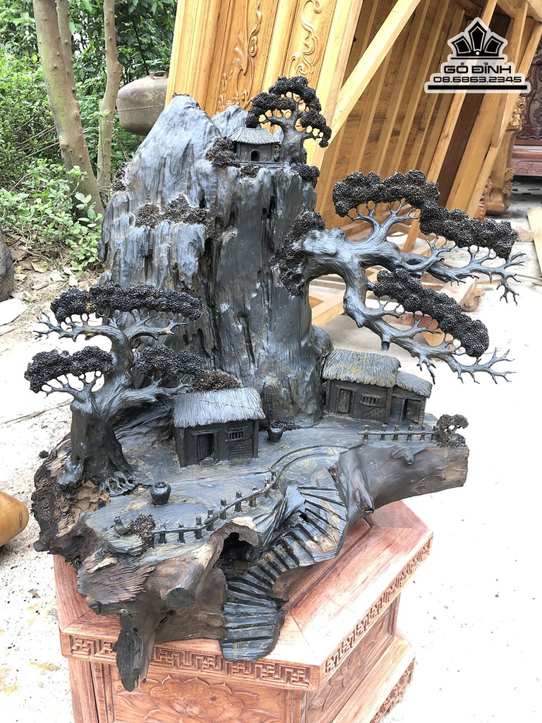 Tiểu Cảnh Đồng Quê Gỗ Mun Sừng Cao 45 Ngang 50 Sâu 30 (cm) 0