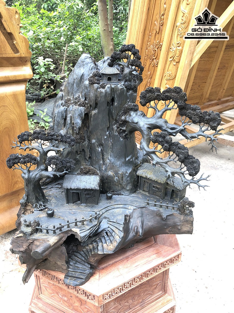 Tiểu Cảnh Đồng Quê Gỗ Mun Sừng Cao 45 Ngang 50 Sâu 30 (cm) 1