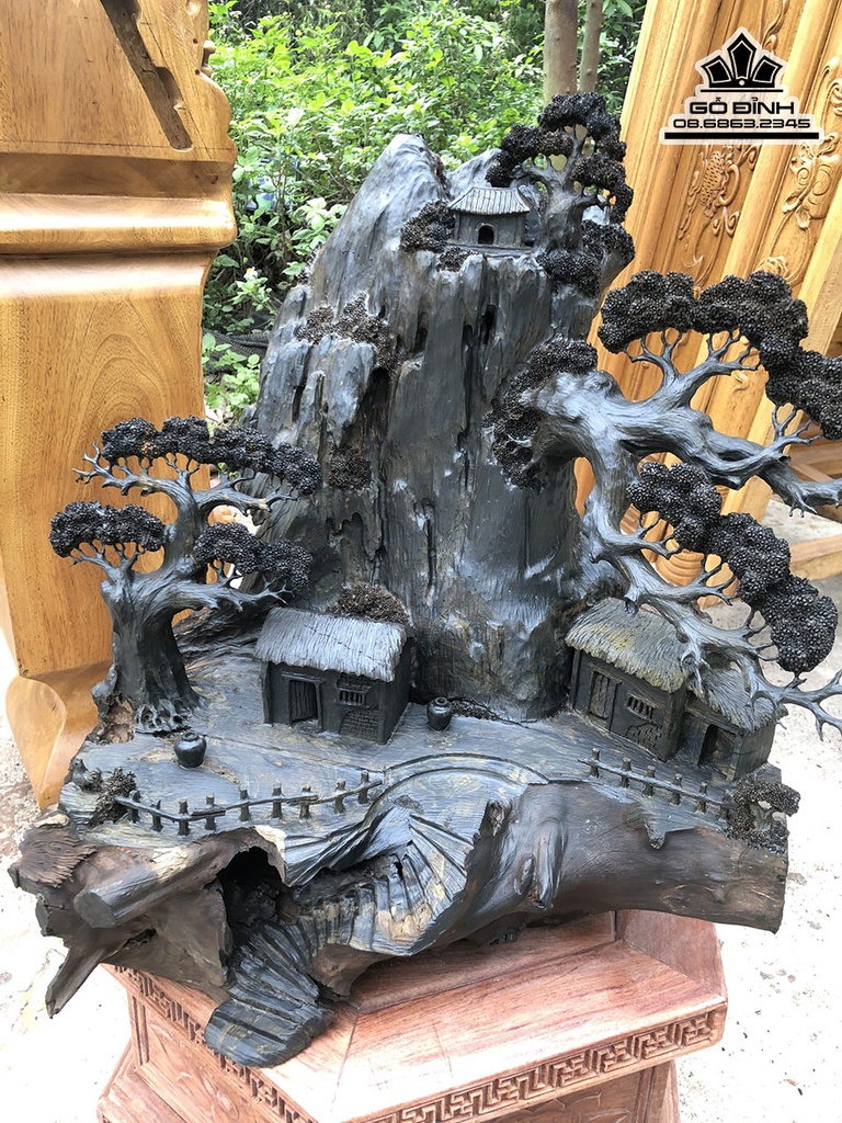 Tiểu Cảnh Đồng Quê Gỗ Mun Sừng Cao 45 Ngang 50 Sâu 30 (cm) 2