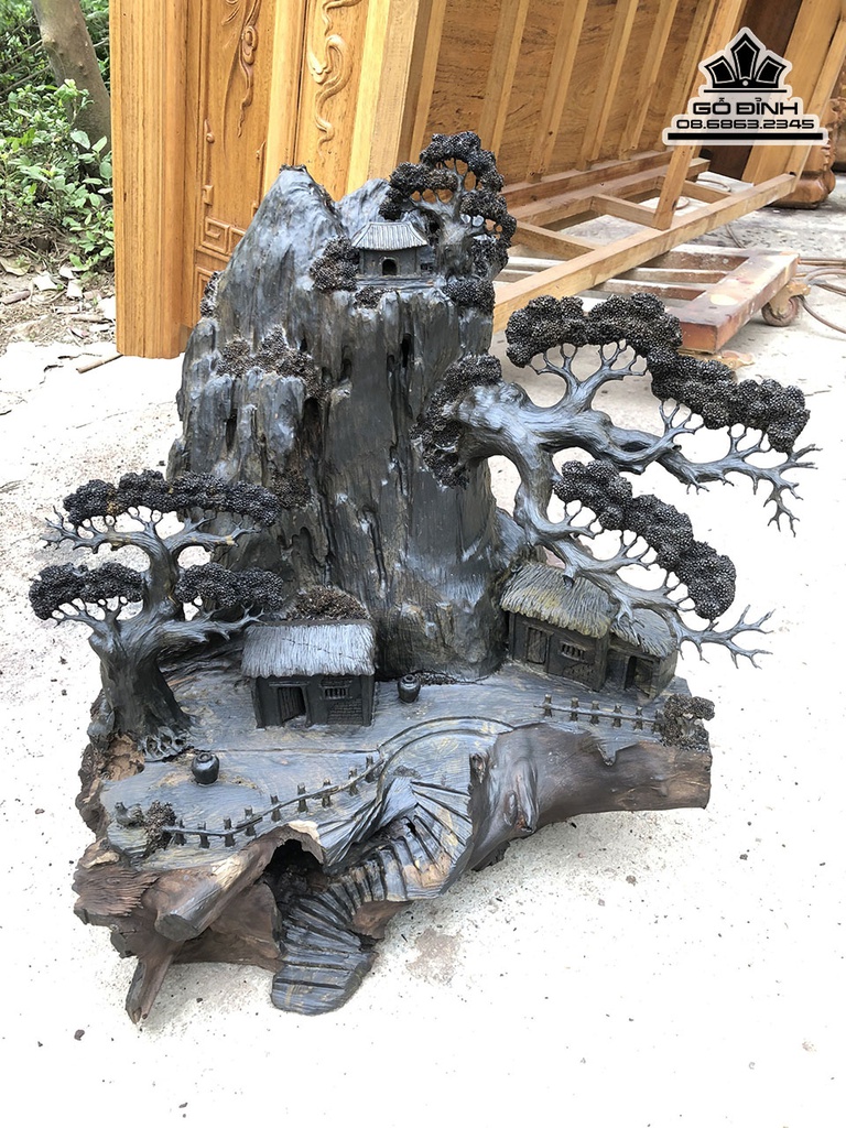 Tiểu Cảnh Đồng Quê Gỗ Mun Sừng Cao 45 Ngang 50 Sâu 30 (cm)3