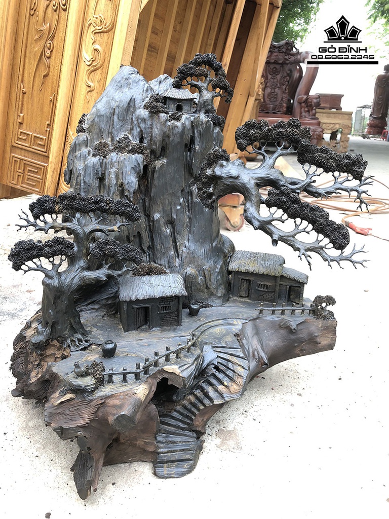 Tiểu Cảnh Đồng Quê Gỗ Mun Sừng Cao 45 Ngang 50 Sâu 30 (cm)4