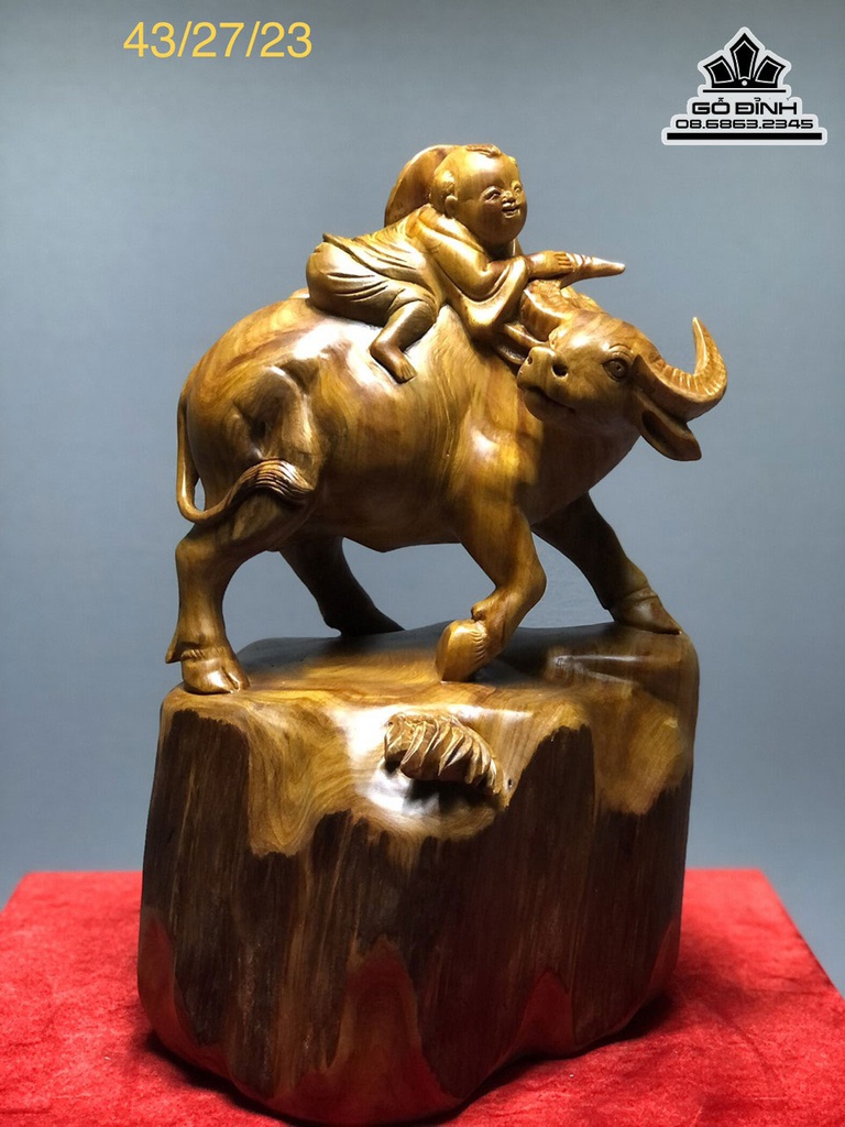 Tượng Tiểu Đồng Chăn Trâu Gỗ Ngọc Am Cao 43 Ngang 27 Sâu 23(cm) 3