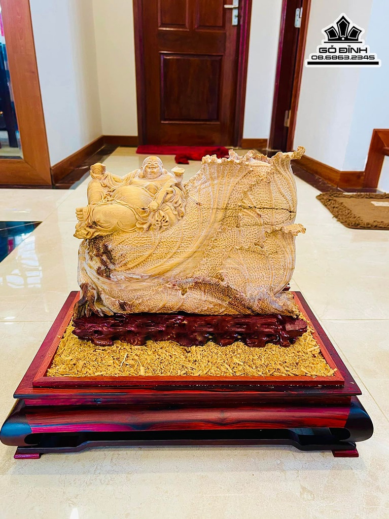 Tượng Phật Di Lặc Ngồi Bắp Cải Gỗ Hoàng Đàn Cao 30 Ngang 32 Sâu 15 (cm) 1