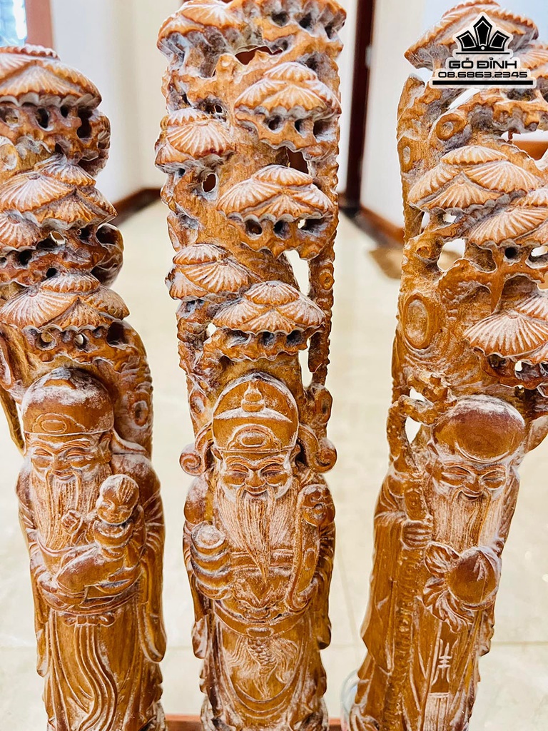 Tượng Phúc Lộc Thọ (Tam Đa) Gỗ Rễ Hoàng Đàn Cao 36 Ngang 7 Sâu 5 (cm) 1