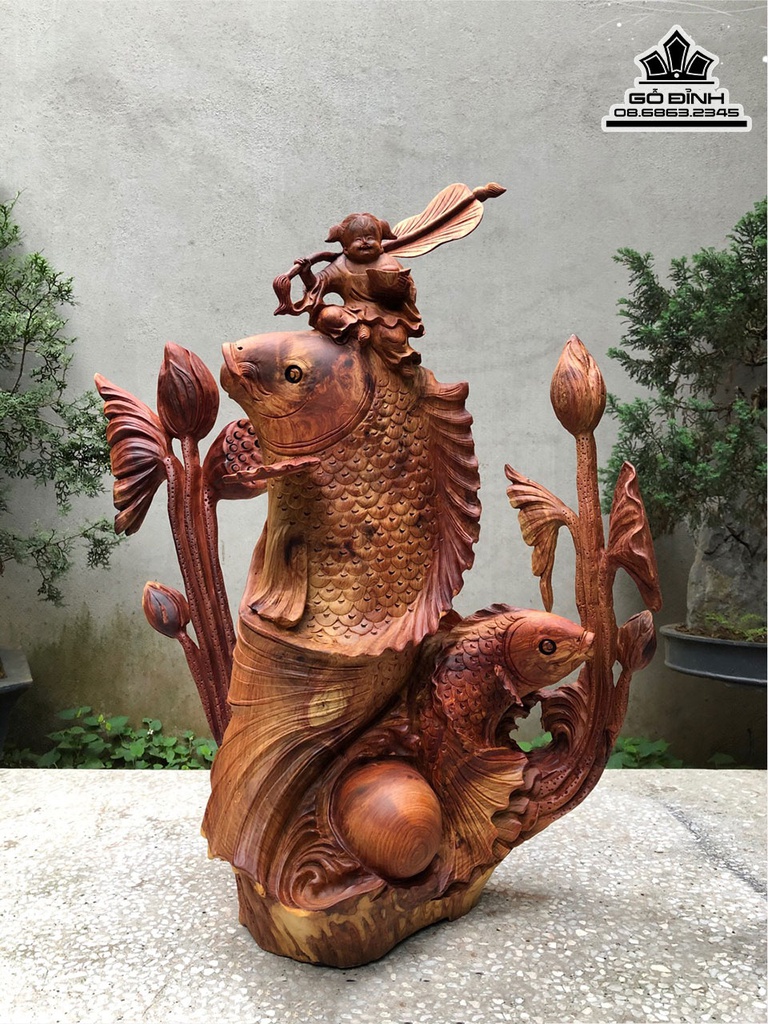 Tượng Cá Gỗ Hương Cao 70 Ngang 58 Sâu 26 (cm) 0