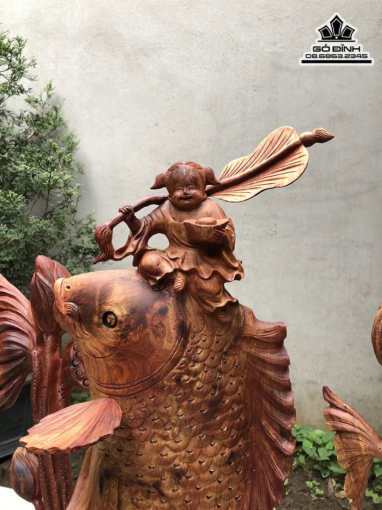 Tượng Cá Gỗ Hương Cao 70 Ngang 58 Sâu 26 (cm) 3