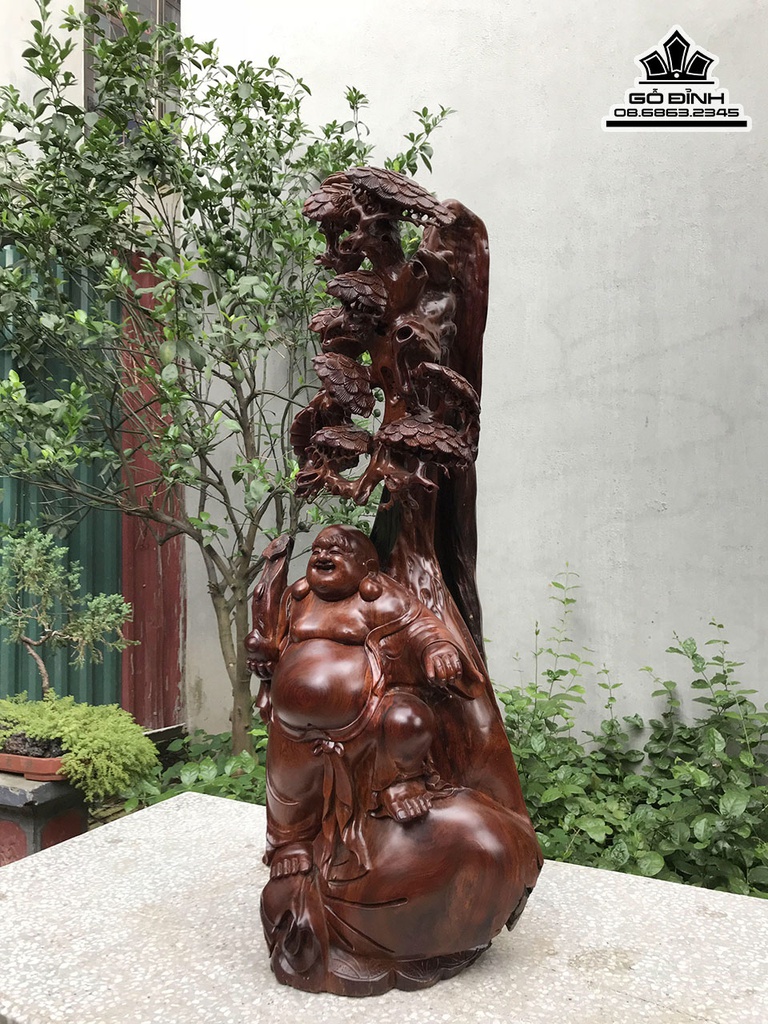 Tượng Di Lặc Gỗ Hương Liền Khối Cao 96 Ngang 38 Sâu 34 (cm) 0