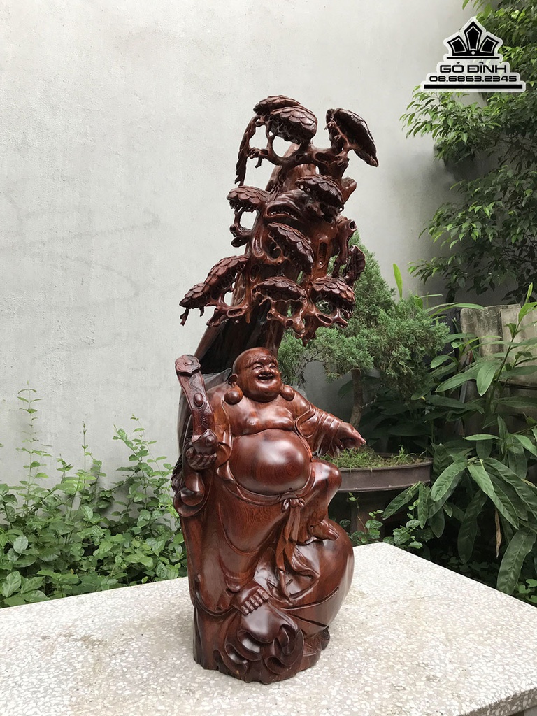 Tượng Di Lặc Gỗ Hương Liền Khối Cao 96 Ngang 38 Sâu 34 (cm) 1