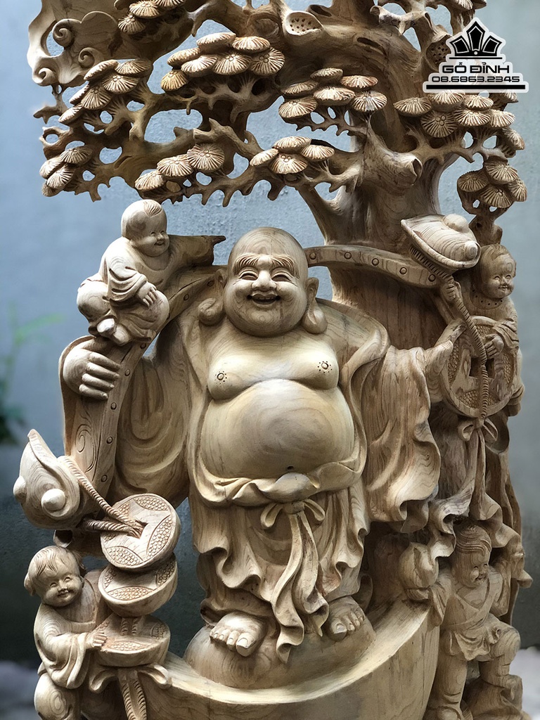 Tượng Phật Di Lặc Ngũ Phúc Đứng Gỗ Tùng Gỗ Ngọc Am Cao 85 Ngang 38 Sâu 20 (cm) 2