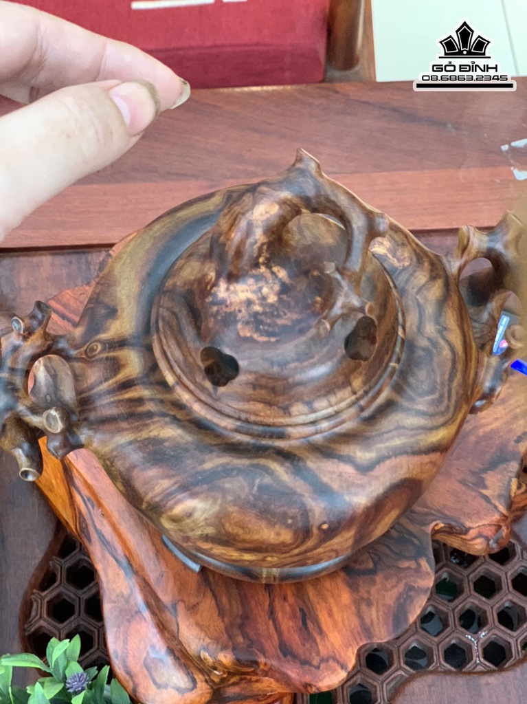 Lư Xông Trầm Gỗ Sưa Cao 12 Ngang 19 Sâu 13 (cm) 4