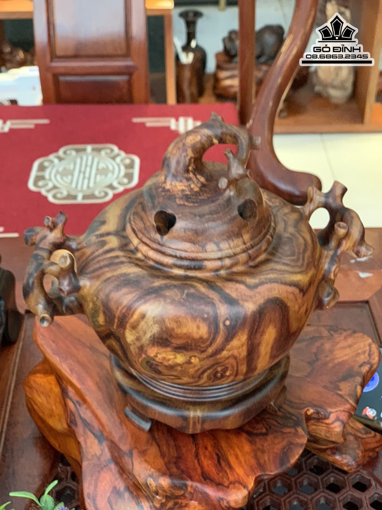 Lư Xông Trầm Gỗ Sưa Cao 12 Ngang 19 Sâu 13 (cm) 5