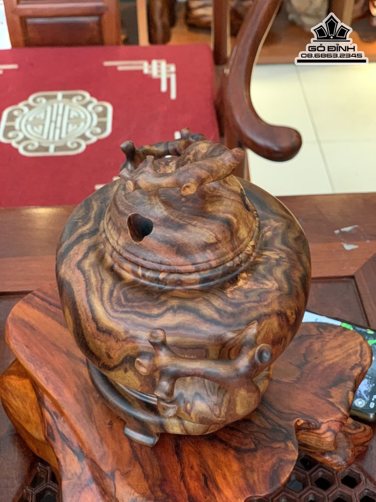 Lư Xông Trầm Gỗ Sưa Cao 12 Ngang 19 Sâu 13 (cm)7