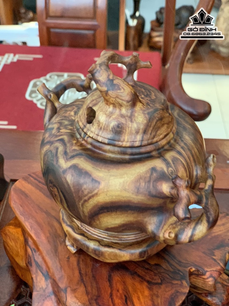 Lư Xông Trầm Gỗ Sưa Cao 12 Ngang 19 Sâu 13 (cm)8