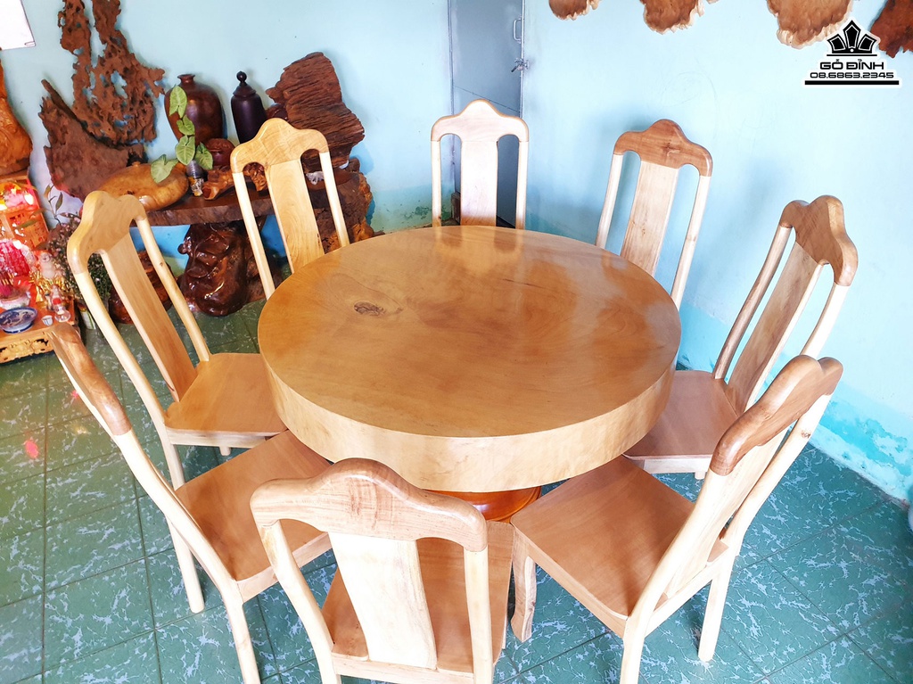 Bộ Bàn Ghế Bàn Tròn Gỗ Phay Cao 77 Đừng Kính  123 Dày 17 (cm) 0
