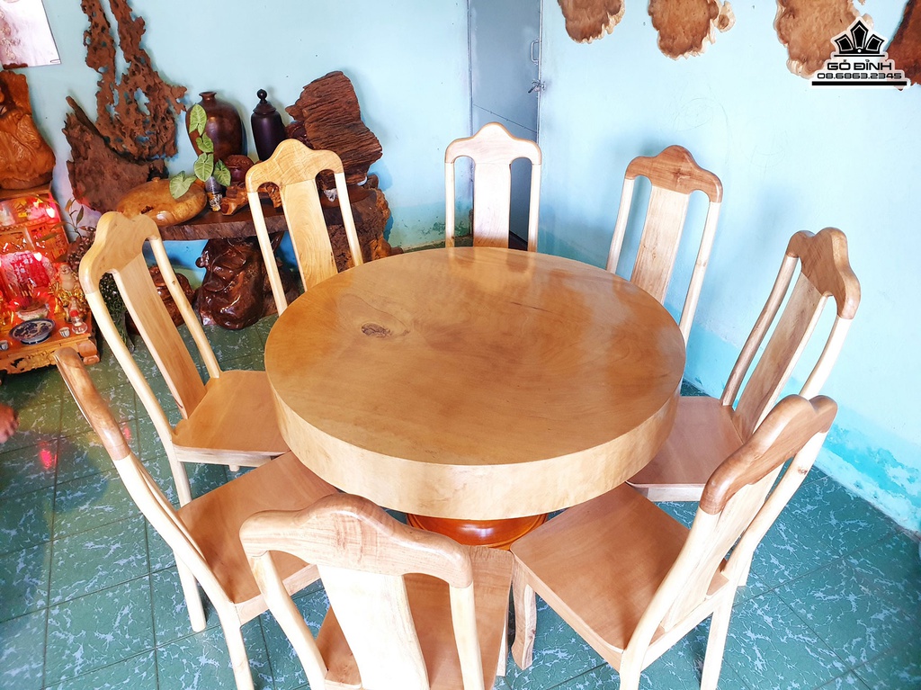 Bộ Bàn Ghế Bàn Tròn Gỗ Phay Cao 77 Đừng Kính  123 Dày 17 (cm) 2