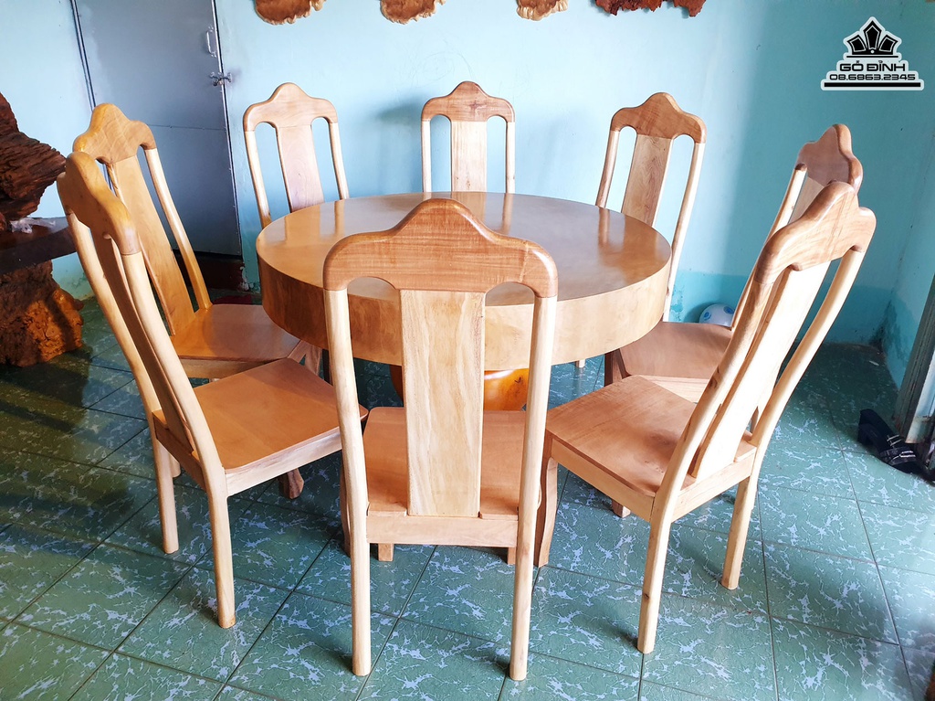 Bộ Bàn Ghế Bàn Tròn Gỗ Phay Cao 77 Đừng Kính  123 Dày 17 (cm) 3
