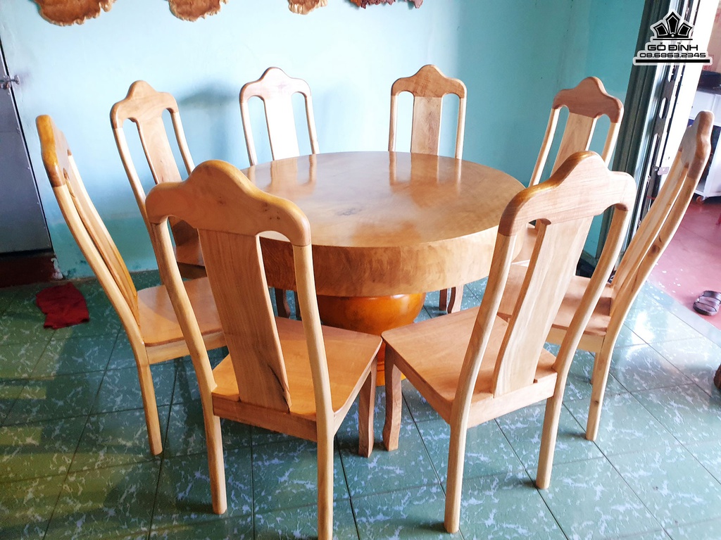 Bộ Bàn Ghế Bàn Tròn Gỗ Phay Cao 77 Đừng Kính  123 Dày 17 (cm)4