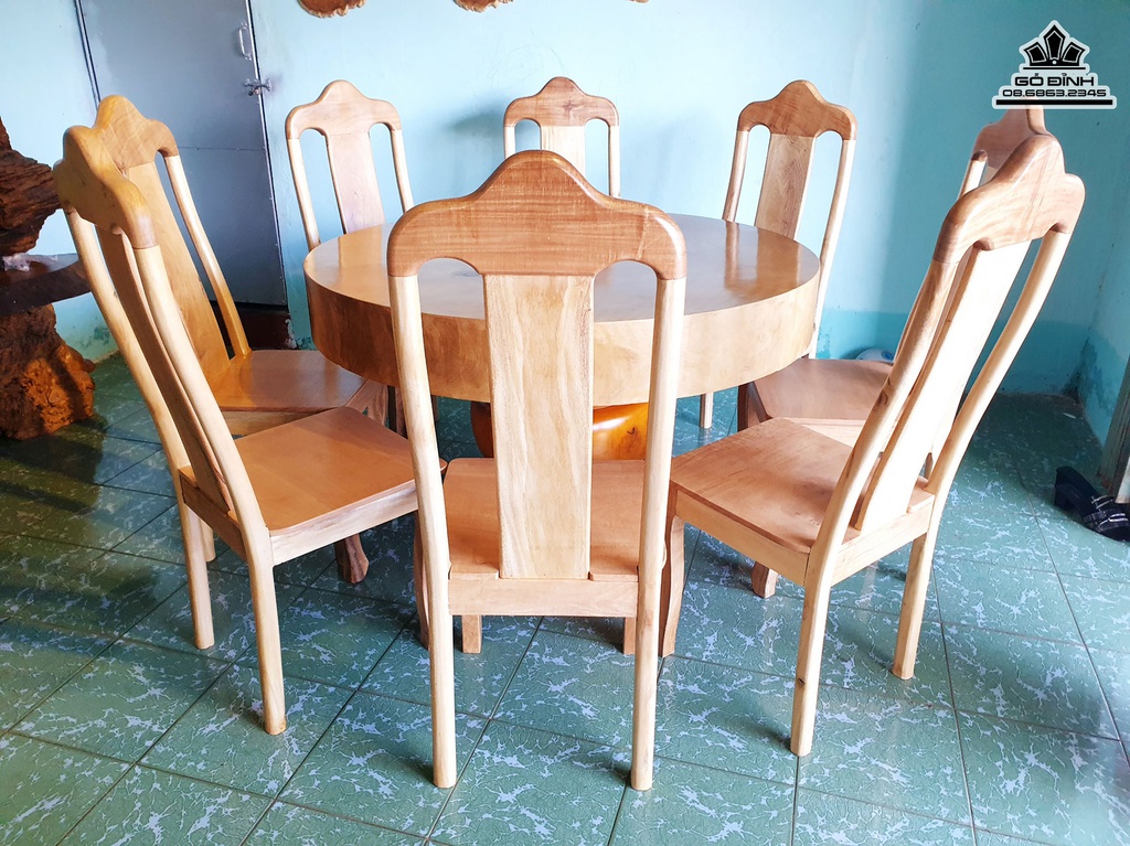 Bộ Bàn Ghế Bàn Tròn Gỗ Phay Cao 77 Đừng Kính  123 Dày 17 (cm)5