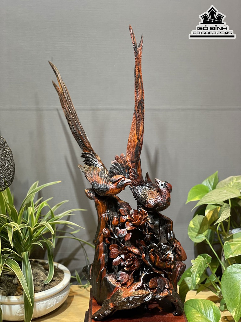 Tượng Đôi Chim Trĩ Gỗ Trắc Việt Cao 65 Ngang 25 Sâu 20 (cm) 0