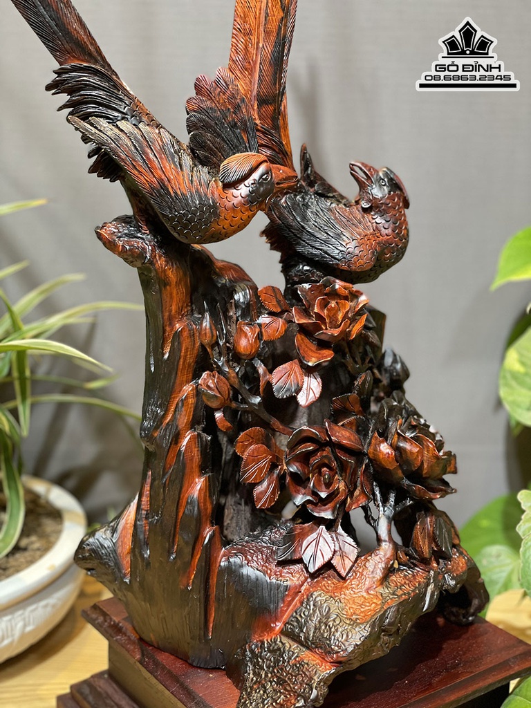 Tượng Đôi Chim Trĩ Gỗ Trắc Việt Cao 65 Ngang 25 Sâu 20 (cm) 1