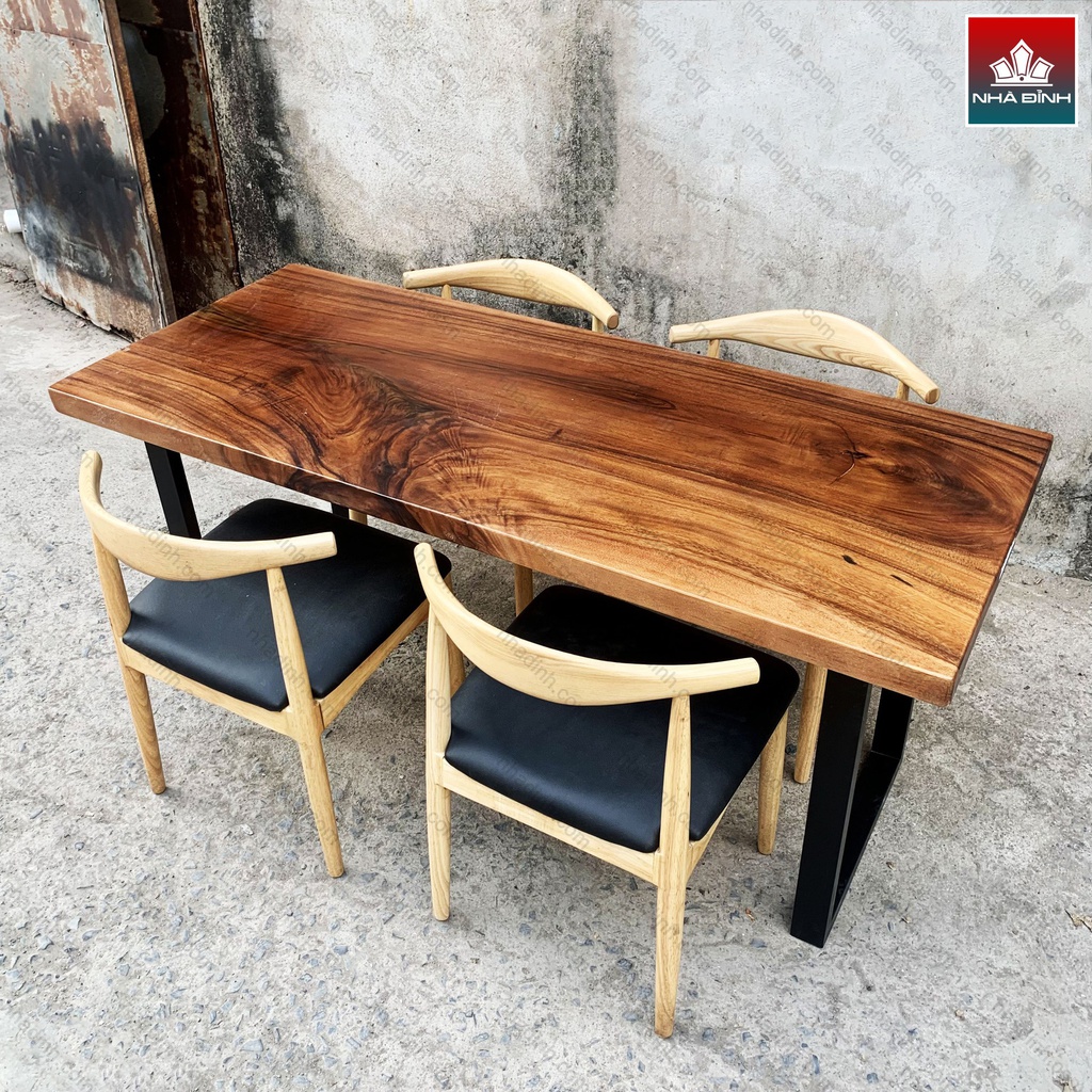 Bàn Ăn 4 Ghế Gỗ Me Tây Dài 165 Rộng 70 Cao 75 (cm)1